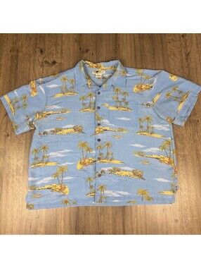 Joe Marlin Shirt Mens 2XLT Blue Hawaiian Aloha Tropical Island Print Rayon Camp